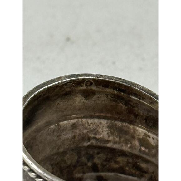 Vintage Wide Band Sterling Silver Ring Patterned Size 8 - Picture 4 of 11